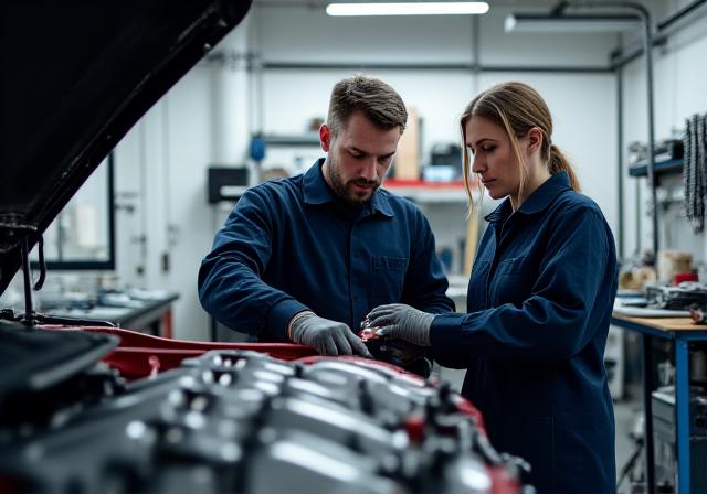 Equipo de Fluvius Performance trabajando en un motor de alto rendimiento